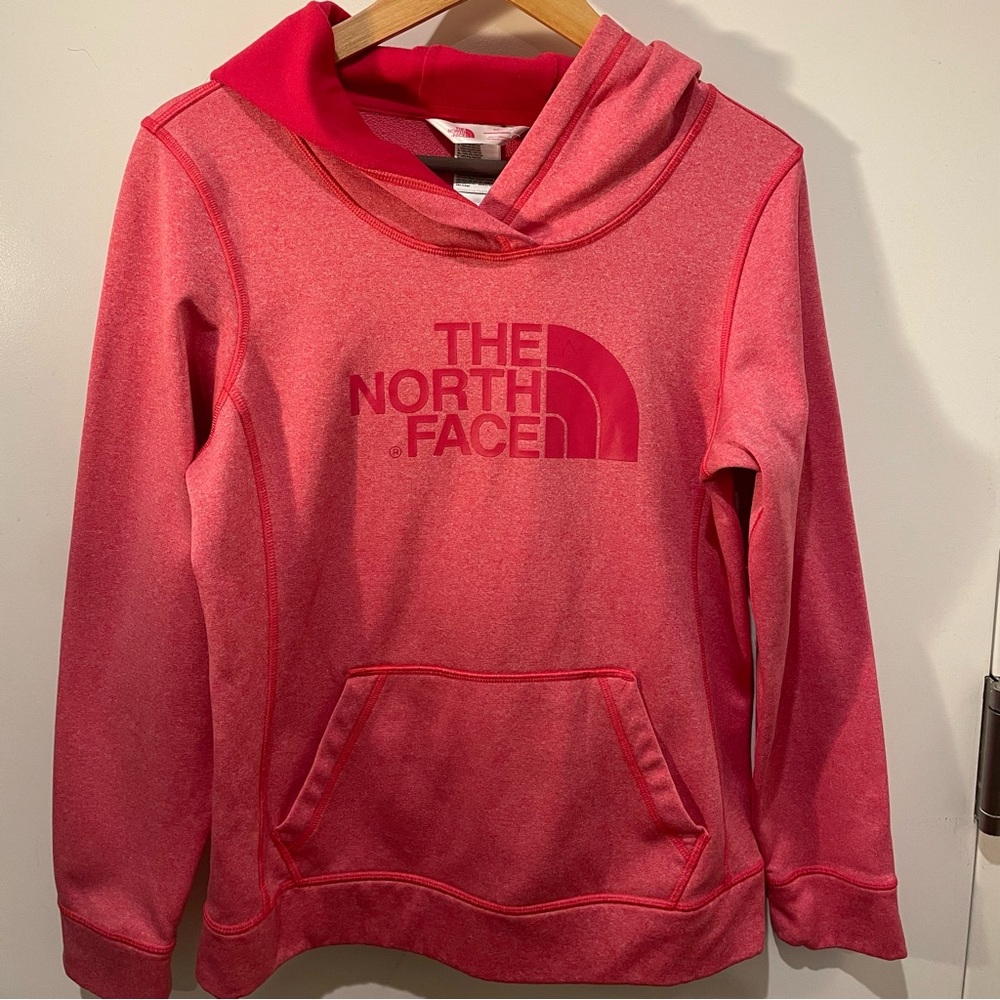 The North Face Red & Pink Fleece Lined Pullover Hoodie with Large Front Logo